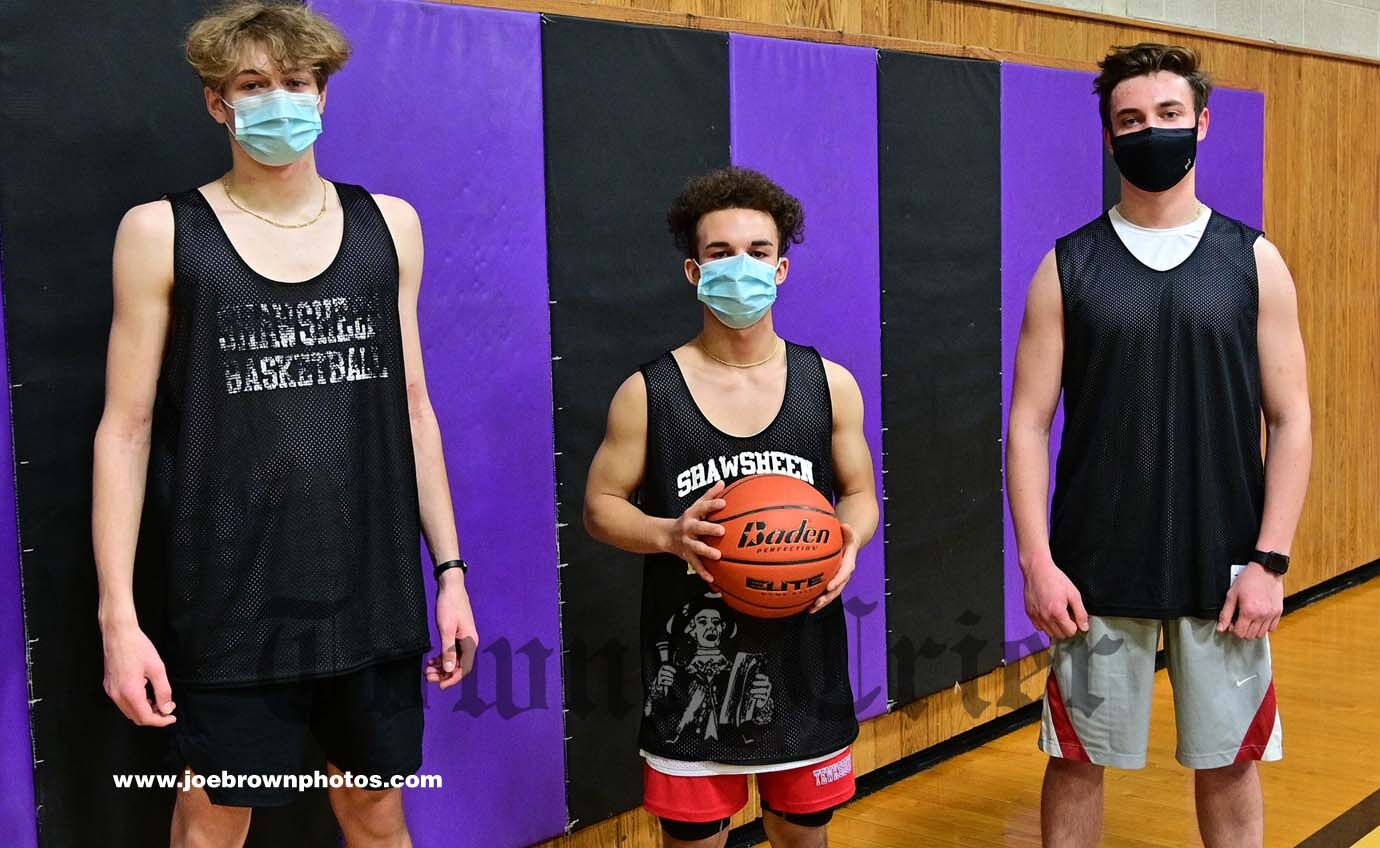 Tewksbury's Tim Sweeney, Jeremy Perez and Zack Wilson of the Shawsheen Tech boys’ basketball team